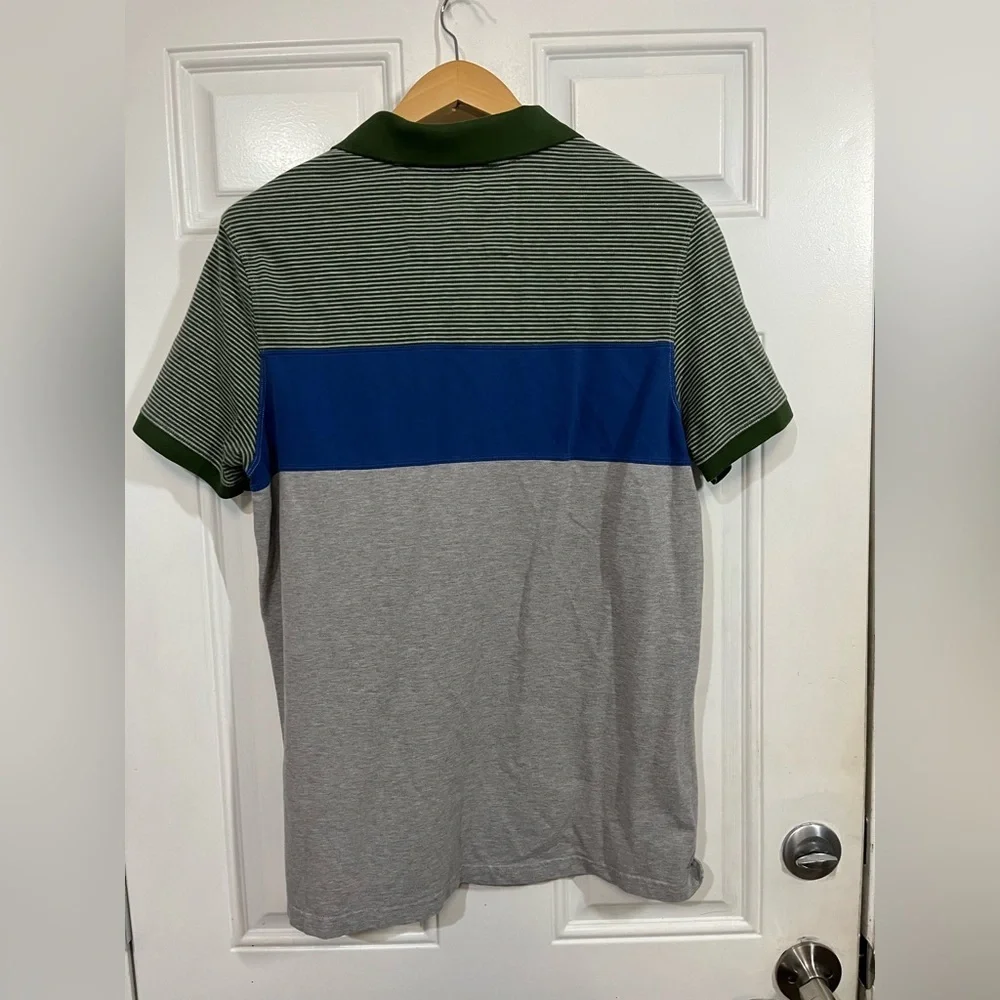 2/$30 Banana Republic L Green, Blue, and Gray Color block Polo Shirt